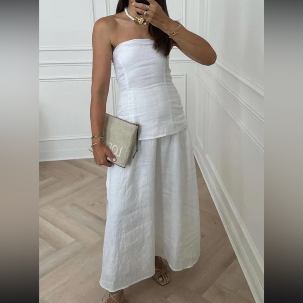 DISSH Saskia White Linen Strapless Dress